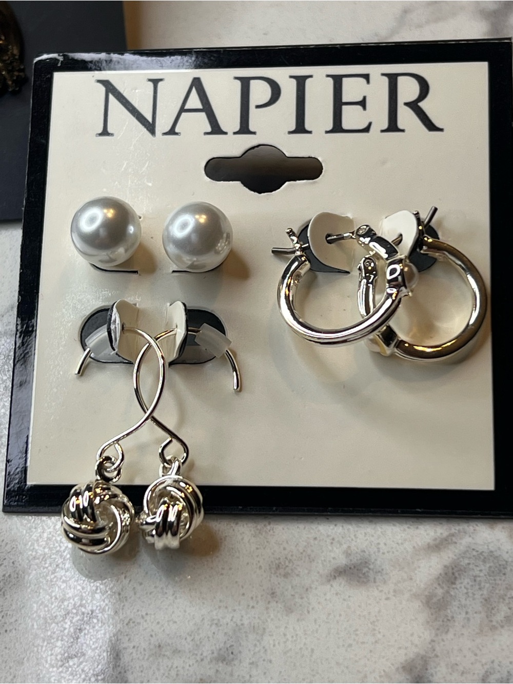 Napier Gold-Tone and Pearl 3 Pair Earring Set